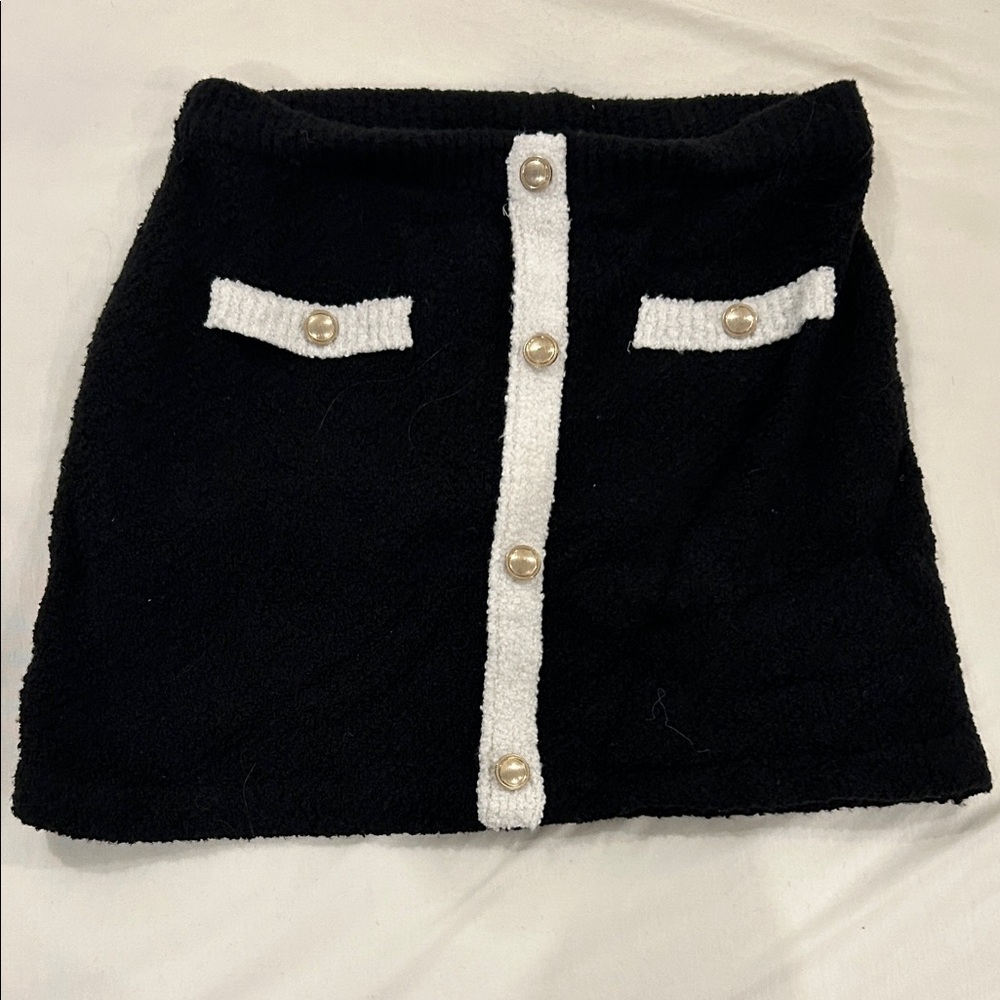 Majorelle Elegant Black and White Skirt with Pearl Accents